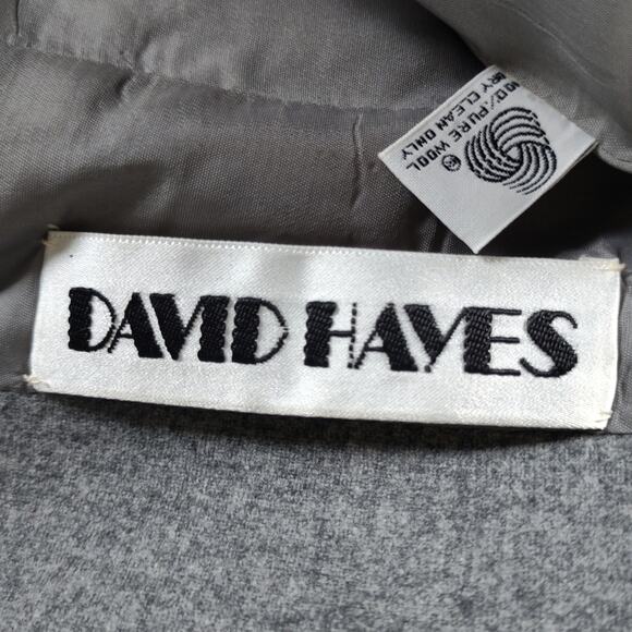 David Hayes Gray Pinstripe Wool Skirt Suit S 80s Does 40s Jacket Set Lucite Btns - Picture 12 of 12